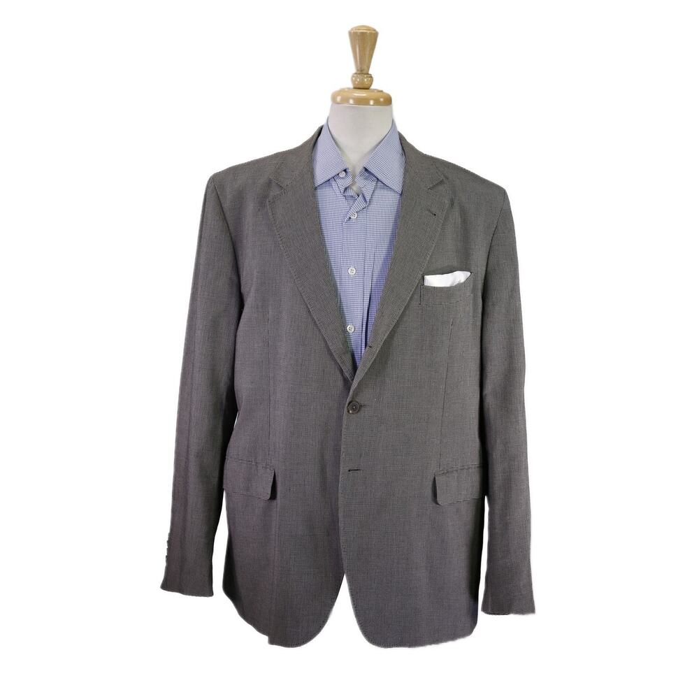 Massimo Dutti Gray Black Houndstooth Linen Cotton 2-Btn Blazer Jacket 48R